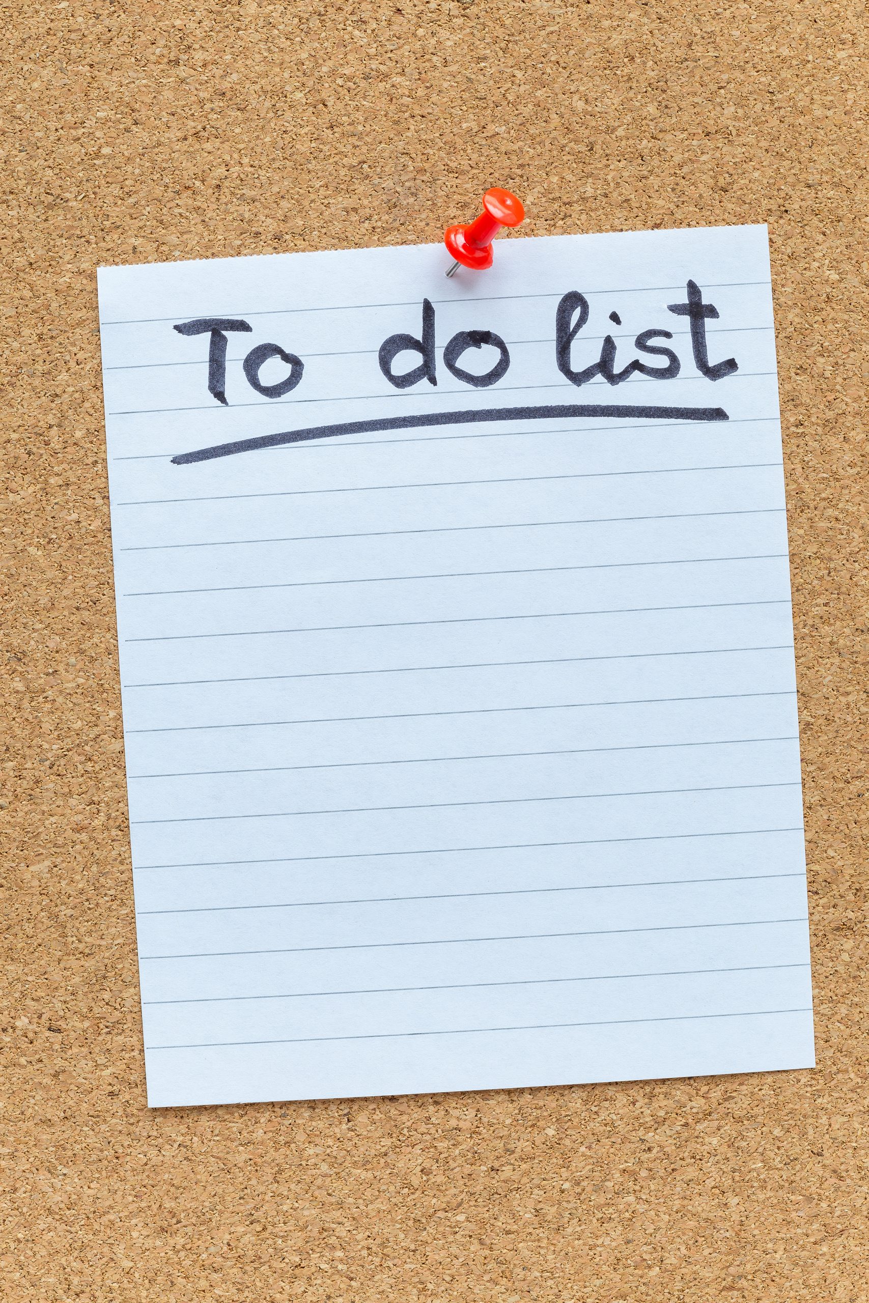 Cork memory board with a pinned blank to do list paper, vertical Bouge
